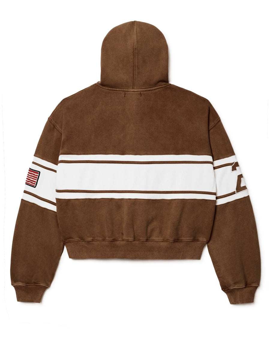 VALE FOREVER BROWN CURSIVE ZIP UP HOODIE