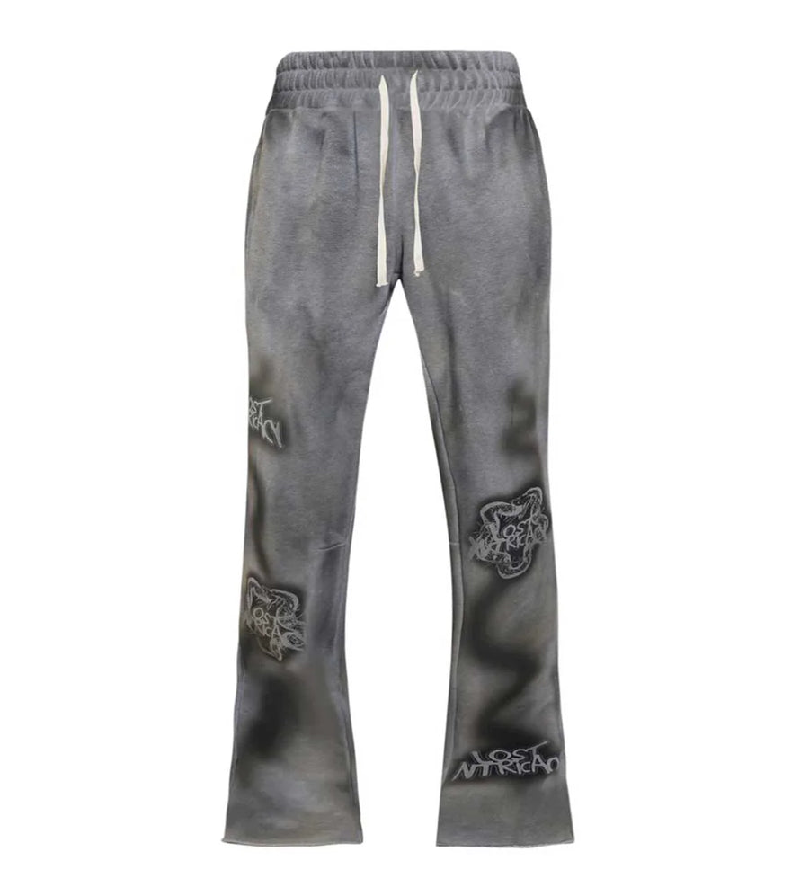 Lost Intricacy Grey Gunge Washed Flare Pants