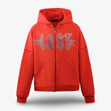 Lost Intricacy Solar Red Rhinestone Zip